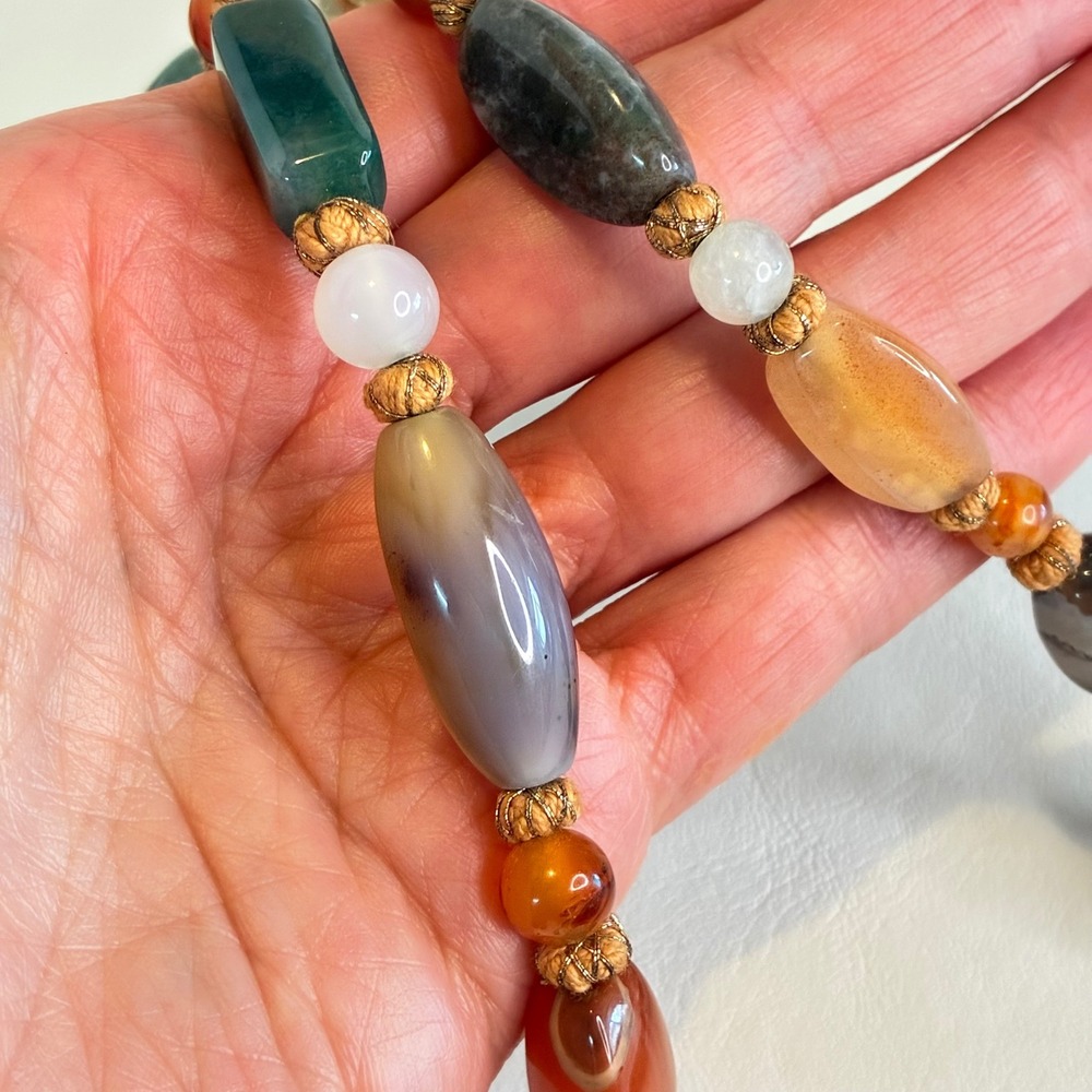 Vintage Necklace Hand Knotted Mixed Gemstone Agate Carnelian Long Strand 50" - Picture 5 of 13